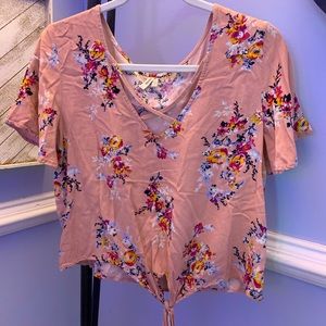 Pink Floral Top with Tie In-Front